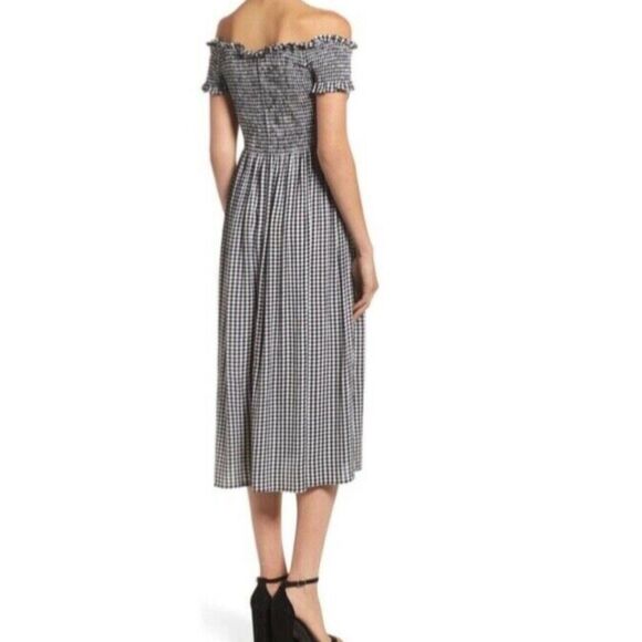 BARDOT Cottagecore Gingham Smocked Off the Shoulder Midi Dress Sz 8 (M) - Picture 5 of 9